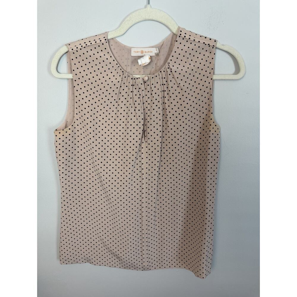 Tory Burch Sleeveless Polka dot 100% Silk Top Light Pink Lined Career Size 4